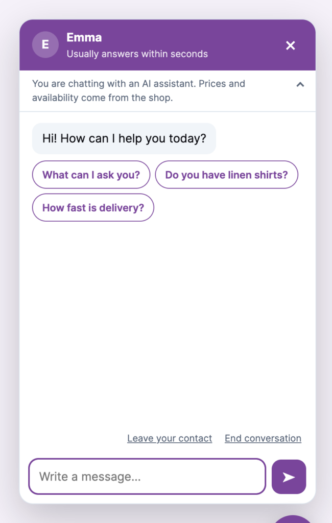 PMS Chat AI greeting with suggested questions